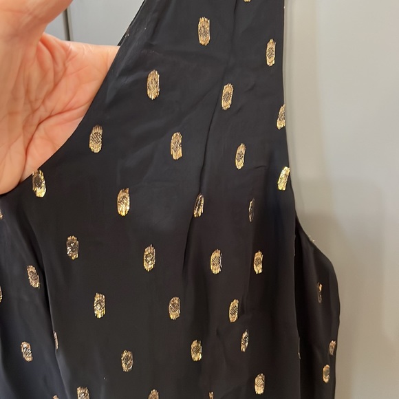 NWT{Talbots}Sz 14 Black Chiffon w/Gold Dot Maxi Vneck Sleeveless Dress - Picture 3 of 8